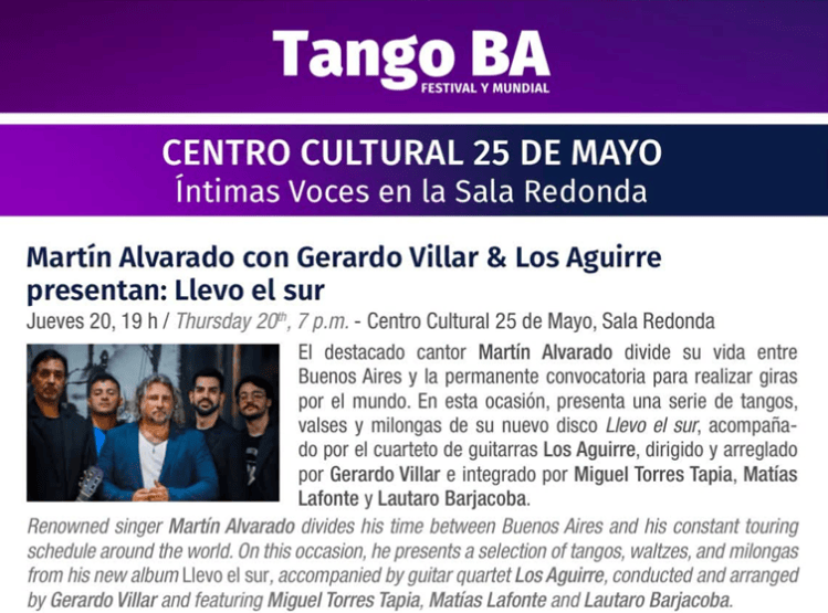 Poster showing the preview for the Buenos Aires Tango festival concert
